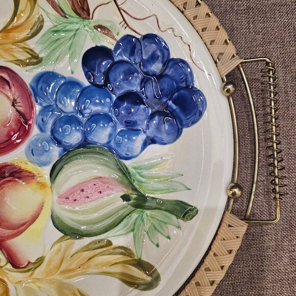 Vintage 1960s Souritsu Akechi Japan Hand Painted Plate With Metal Holder Mid-Cen - Picture 2 of 11